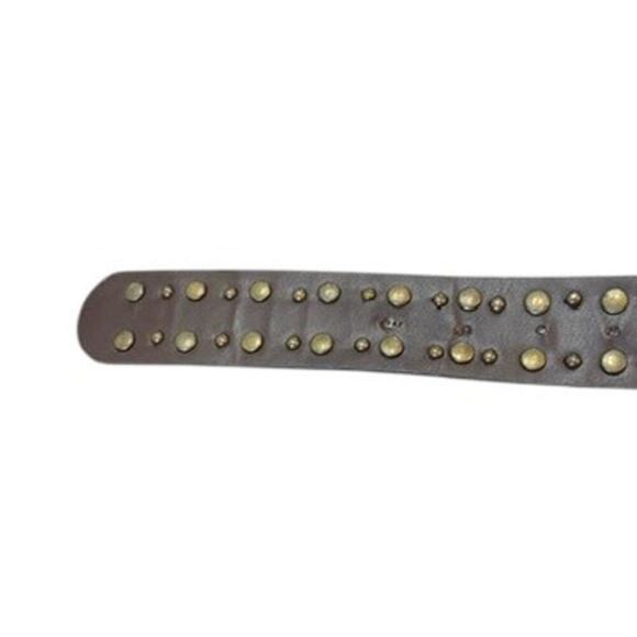 Vintage Brown Leather Studded Belt w/ Green Ornate Buckle | Boho Western